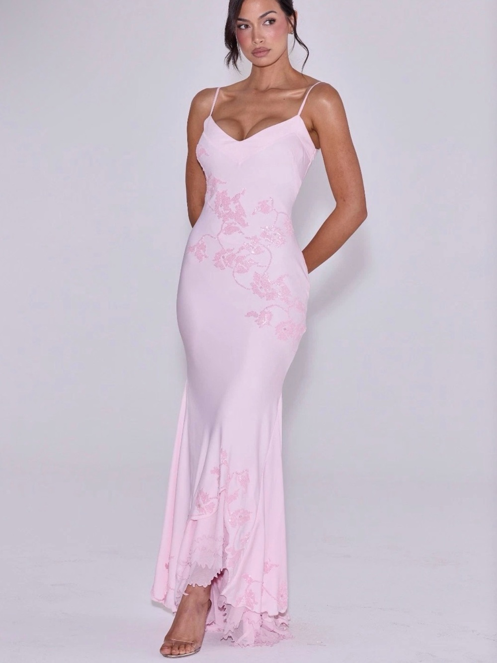 House of CB Pale Pink Strapless Lace-Detail Gown